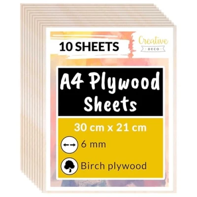 Image of Creative Deco 10 x A4 Birch Plywood Sheets 300 210 6mm Baltic Wood Ply Perfect Laserable Board for DIY Home Decor Arts Craft Painting Laser Cutting CNC Scroll Saw Stenciling Pyrography
