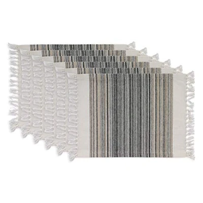 Image of DII Everyday Collection Fringed Stripe Tabletop, Placemat Set, 13x20, Black 2 Count