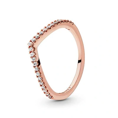 Image of PANDORA Timeless Women&#039;s 14k Rose Gold Plated Sparkling Cubic Zirconia Wishbone Ring, Size 58, No Box