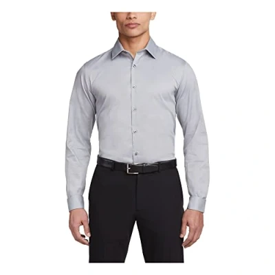Image of Van Heusen Men&#039;s Dress Shirt Slim Fit Flex Collar Stretch Solid, Grey Mist, 16.5&quot; Neck 34&quot; 35&quot; Sleeve