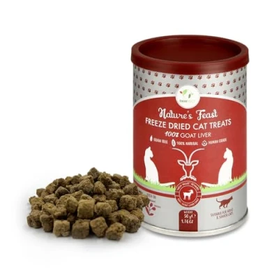 Image of Pawfect Nature&#039;s Feast Freeze Dried Cat Treats 100% Natural Goat liver Treat Single Ingredient Grain Free Training Food Topper for Cats (50g/1.76oz)