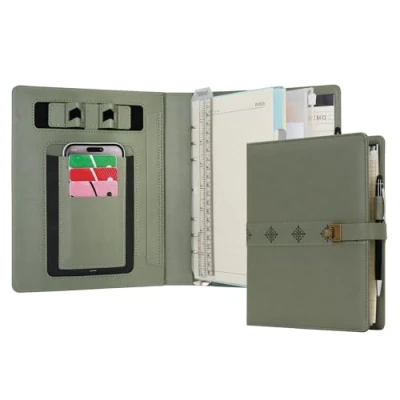 Image of WASON A5 Diary PU Leather Composition Notebook Ruled Binder Journal with Pen, Refillable Paper, Removable Clipboard Portfolio, Notepad for Business Travel School Planner Organizer (Green)