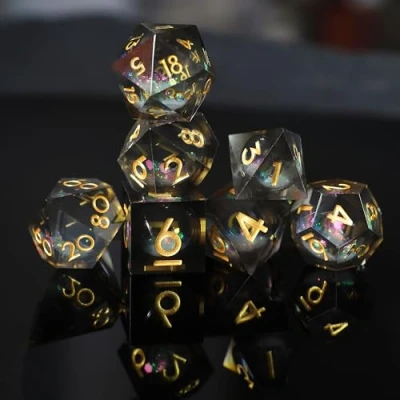 Image of DND Dice Set Quicksand Resin Sharp Edge 7 Piec D&amp;D for Polyhedral Dungeons and Dragons Ttrpg Pathfinder RPG Roleplaying with Gift Box