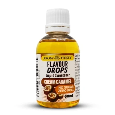 Image of Aromhuset Cream Caramel Flavour Drops 50 ml High Intensity, Sugar Free, Zero Calorie Flavoured Liquid for Protein Shakes, Baking, Yogurt, Ice Cream, Desserts and More