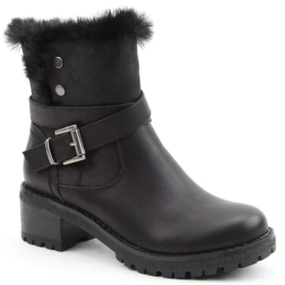 Image of Heavenly Feet Women’s Bethany Black Faux fur &amp; Leather Vegan Ankle Boots (UK Footwear Size System, Adult, Women, Numeric, Medium, 6.5)