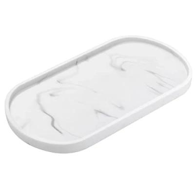Image of Luxspire Vanity Tray, Toilet Tank Oval Storage Resin Soap Tray Bathtub Bathroom Countertop Organization, Organizer for Candles, Soap, Towel, Plant, etc, Medium, Marble White