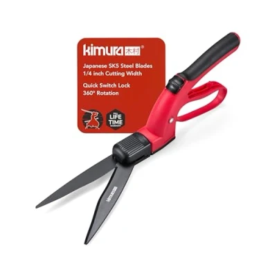 Image of Kimura® Pro Grass Shears Premium Lawn with 360 Rotating Head, Japanese SK5 Steel Blades, Lightweight, Ergonomic TPR Coated Handles, Ideal Garden for Edging and Trimming 360mm