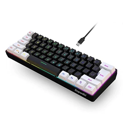 Image of Snpurdiri 60% Wired Gaming Keyboard, Small RGB Backlit Membrane Ultra Compact Mini Waterproof Keyboard for PC Computer Gamer White and Black