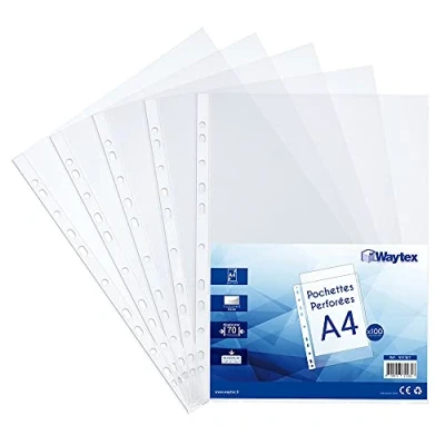 Image of Waytex 931307 A4 Smooth Clear Punched Pockets 70 Microns Pack of 100