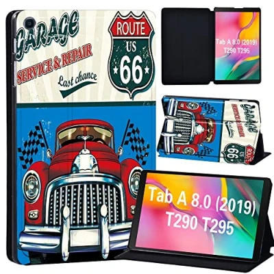 Image of FINDING Case Galaxy Tab A 8.0 2019 T290 T295, Slim Light Cover Stand Hard Shell Folio for inch Tablet Model SM (Wi Fi) T295 (LTE) (vintage car)