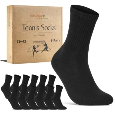 Image of Men&#039;s Tennis Socks (6 Pairs) Sports with Reinforced Heel &amp; Toe Padded Sole Cotton Breathable Retro Crew Socks, black, 43 46