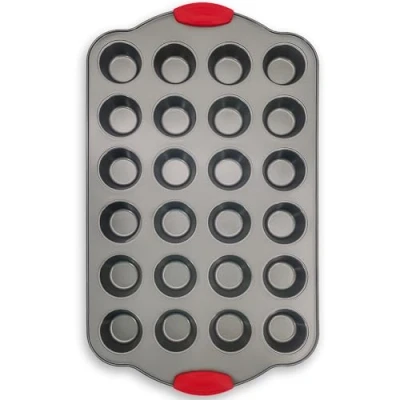 Image of Boxiki Kitchen 24 Cup Mini Muffin Pan with Silicone Handles Professional Non Stick Cupcake for Muffins, Cupcakes, Egg Bites, and More