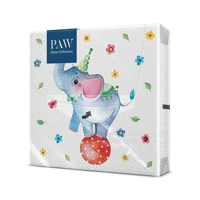 Image of PAW Napkins 3 Ply (33 x 33 cm) I 20 Pieces Perfect for Children&#039;s Birthdays Parties Communion Celebrations Paper Colorful with Party Theme Elephant, Party, Animals Circus Elephant
