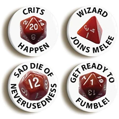 Image of ROLE PLAYING GAME DICE FUNNY BADGE BUTTON PIN SET (Size is 1inch/25mm Diameter)