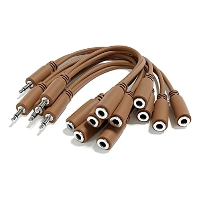 Image of ExcelValley 5 Pack Mono Splitter Y Patch Cables TS 3.5mm 1/8&quot; Eurorack Synth Synthesizer [Brown]