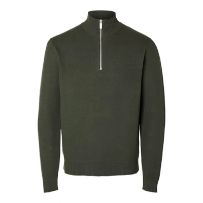 Image of SELECTED HOMME Men&#039;s Slhdane Ls Knit Structure Half Zip Noos Pullover Sweater, Forest Night, XXL