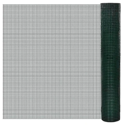 Image of vidaXL Galvanised Green PVC Coated Chicken Wire Fence 10m x 1m, Ideal for Poultry Confinement, Plant Protection, and Construction of Aviaries Cages