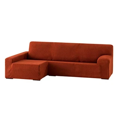 Image of Eysa Dorian bielastic chaise longue left, front view, colour 9 orange, Chenille, 43 x 17 37 cm