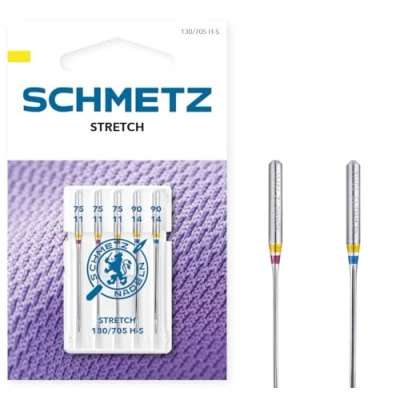 Image of SCHMETZ Domestic Sewing Machine Needles 5 Stretch 130/705 H S Needle Size 3X75/11 and 2x90/14 an be Used on Almost All Household Machines
