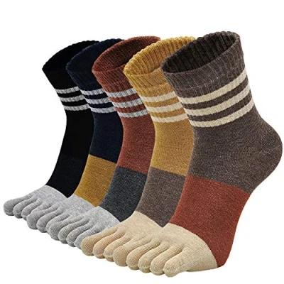 Image of Womens Toe Socks Cotton Ladies Five Finger Running Mini Crew Sport Socks, 5 Pairs