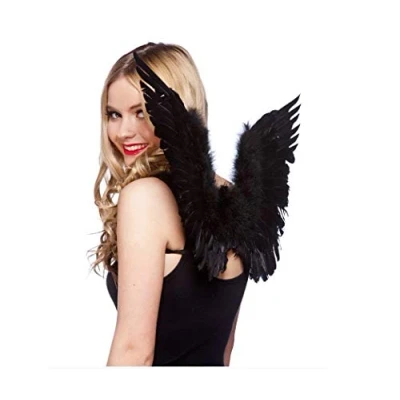 Image of Wicked Costumes Small Feather Wings Black Fancy Dress Adult One Size
