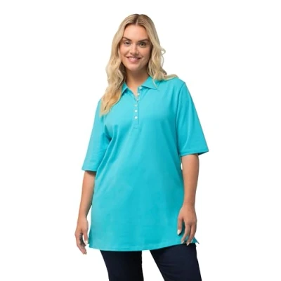 Image of Ulla Popken Women&#039;s Polo Shirt, Velvet Band Button Placket, Regular, Half Sleeves T, Theodore River (Replacement Colour), 24 26
