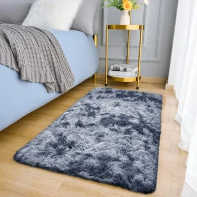 Image of MOONLIGHT20015 Rugs Living Room Bedroom Fluffy Shaggy Dark Grey Area Non Slip Modern Super Soft Thick Pile Plush Carpet Shedding Easy To Clean Rug, 60cm x 110cm, Tye Dye