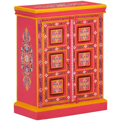 Image of vidaXL Sideboard Solid Mango Wood Pink Hand Painted