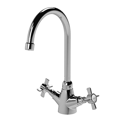 Image of Nuie KB303 ǀ Traditional Kitchen Mono Sink Mixer Tap with Crosshead Handles, 360mm x 220mm, Chrome