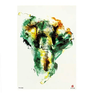 Image of 1 x Elephant XL Tattoo in watercolour Look Colored Body Temporary TH038 (1)