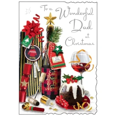Image of Dad Christmas Card Wonderful Festive Food and Drinks Artistic Design Special Finishes Illustrated Insert Leaf Made in the UK