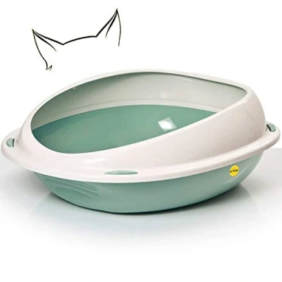 Image of Cat CENTRE Green Jumbo Open Litter Tray With Rim Kitten Pet Toilet Plastic Loo Pan Box Anti Spillage Lowered Entry Step Rounded Corners Detachable Easy Cleaning No Spilling