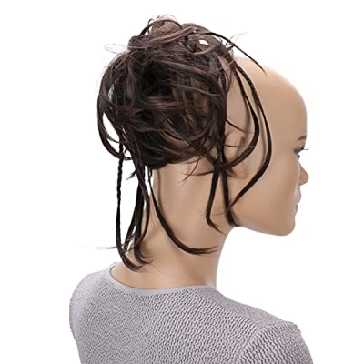 Image of CAISHA XXL Scrunchie Messy Bun Hairpiece Braided Updo Slightly Wavy Voluminous Dark Brown G7D