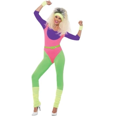 Image of Smiffys 80s Work Out Costume, with Jumpsuit, XS UK Size 04 06, Neon