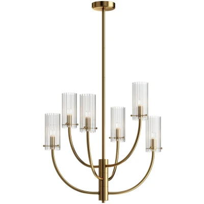 Image of Arco Neoclassic Multi Arm Pendant Ceiling Light Brass, Glass Shade