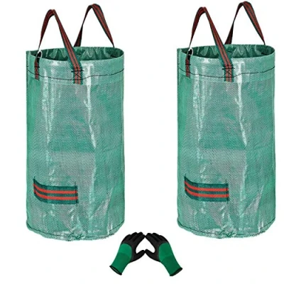 Image of 2Pcs 120L Heavy Duty Large Garden Waste Bags(H76cm,D45cm)&amp;1 Gardening Gloves,Refuse Bags Rubbish Bag Reusable Sacks,Grass Cutting Leaf Sacks with Handles