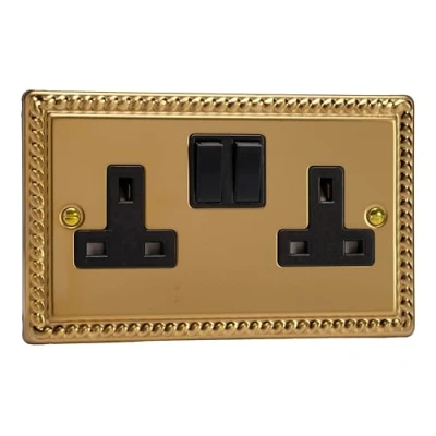 Image of Varilight 2 Gang 13 Amp Double Switched Socket Georgian Brass XG5B