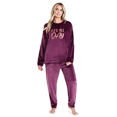 Image of Ladies Pyjamas Set, Womens Loungewear Pyjamas, Comfy Warm Soft PJs (M, Magenta)