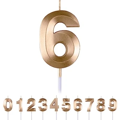 Image of 6th Birthday Number Candles,3D Champagne Candle,Number 6 Candle for Party Cake Topper Decorations Boys Girls Anniversary Supplies