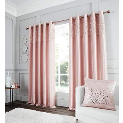 Image of Catherine Lansfield Glitzy Eyelet Curtain 66x54 Inch Blush