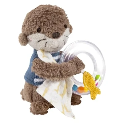 Image of Fehn Otter Rattle Ring Gripping Toy for Rattling, Feeling, Playing with Cuddly Soft Fabric Animal A Faithful Companion Babies and Toddlers from 0+ Months