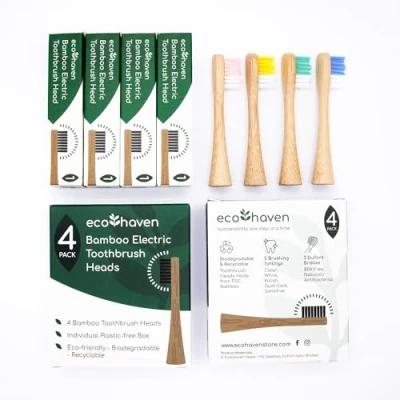 Image of Ecohaven Bamboo Electric Toothbrush Heads Medium Bristles Pack of 4 Eco Friendly Recyclable Biodegradable Compatible with