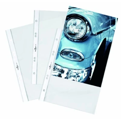 Image of Durable Transparent Punched Pocket A5 Portrait Document Wallet with Thickness of 0.08mm Large Pack 25 Glass Clear Pockets