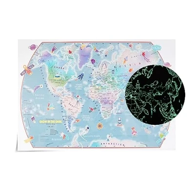Image of OUTER SPACE Poster Glow in The Dark Children&#039;s World Wall Map 33.11 (w) x 23.39 (h) inches
