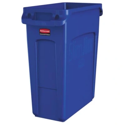 Image of Rubbermaid Commercial Products Vented Slim Jim Waste Receptacle Bin 60 Litre Blue 1971257