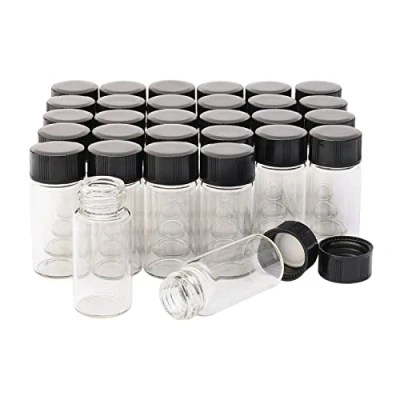 Image of 30pcs 5ml Clear Glass Bottles with Black Plastic Screw Cap Empty Vials Sample Jars