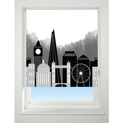 Image of UNIVERSAL London Skyline Patterned Thermal Blackout Roller Blind, Black, W150cm