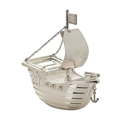 Image of Christening Gifts. Silverplated Pirate Ship Money Box