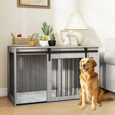 Image of PawHut Dog Crate Furniture, House Furniture Style for Extra Large Dogs, Kennel with Removable Cushion Indoor Use, 118 x 60 73 cm, Grey