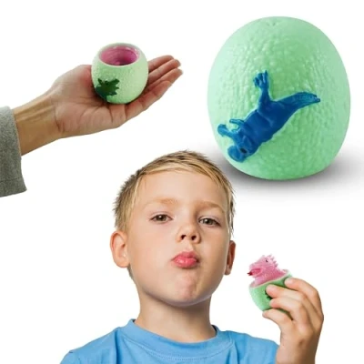 Image of Squeeze Colored Egg with Pop Up Dinosaur Fun Stress Relief Toy for Kids and Adults, Perfect Christmas Stocking Fillers, Classroom Prizes, Fidget Fun, 6.5cm Dia